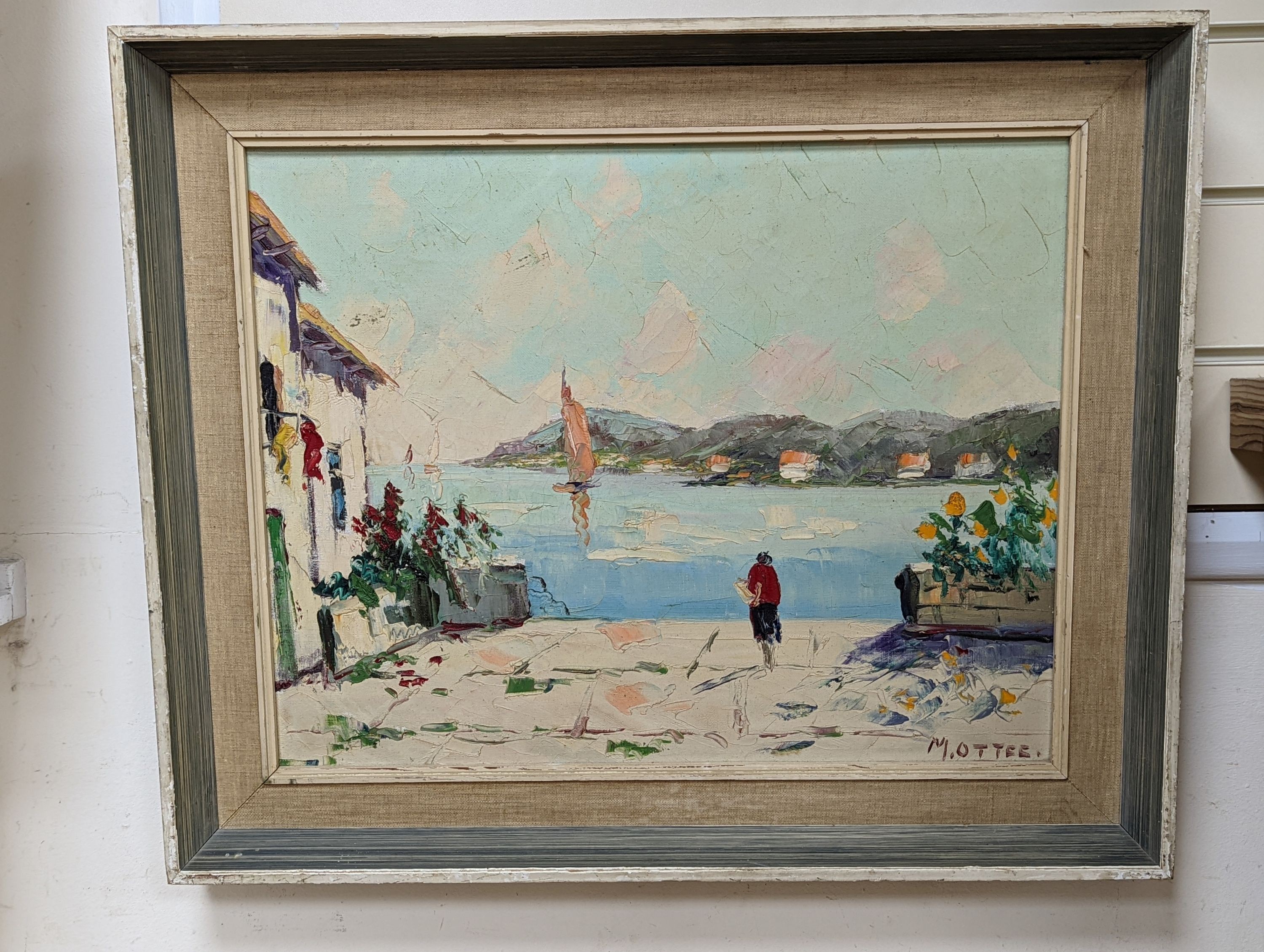 Marc Ottee (1898-1982), oil on canvas, An Italian lakeside, signed, 40 x 50cm